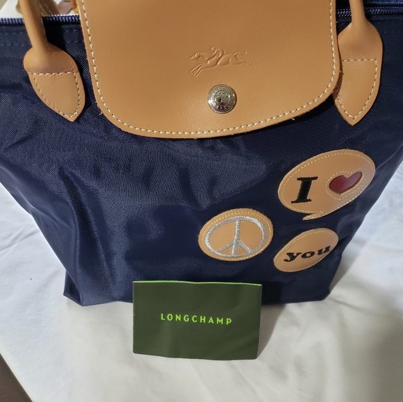 C8,137 Longchamp Blue Nylon Leather Trim Embellished - Picture 7 of 11